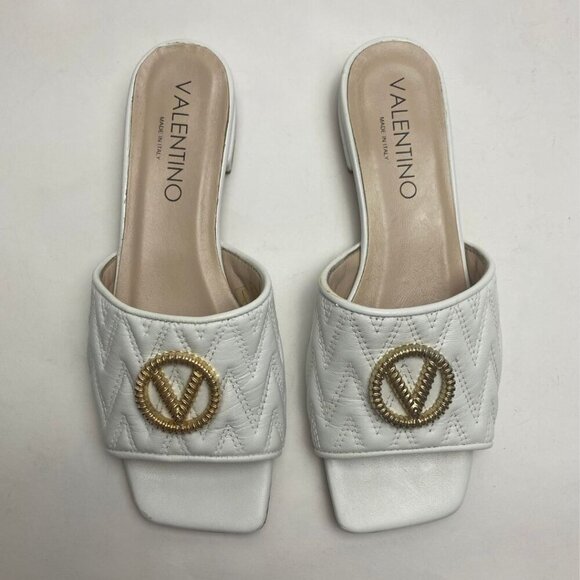 VALENTINO Afrodite Logo Quilted Leather Slip-on Sandals Size 7